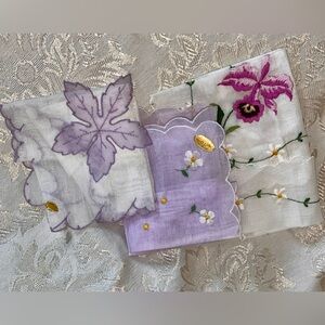 VTG All Cotton Switzerland Made Handkerchief Set of 3 MCM Floral Embroidered NOS